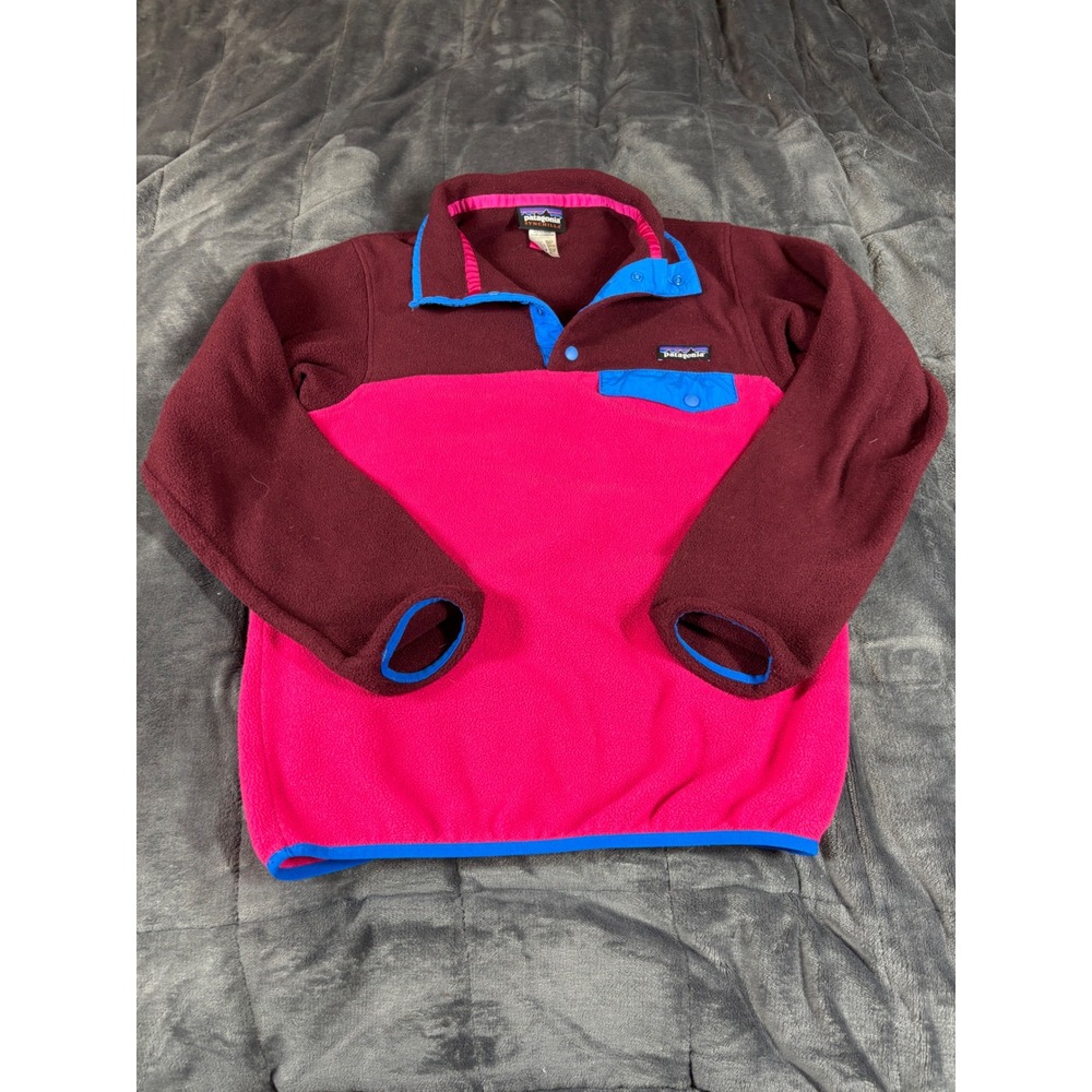 Patagonia Synchilla Snap-T‎ Fleece Pullover Womens XS Pink Burgundy Blue 6023